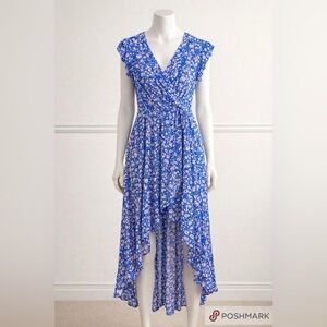 Grecerelle Blue Floral High Low Dress | Bohemian, Flowy & Feminine Size Large